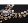 N-3942  European vintage brand bronze flower chain blue/clear crystal big water drop tassel chunky shourouk necklace