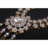 N-3942  European vintage brand bronze flower chain blue/clear crystal big water drop tassel chunky shourouk necklace