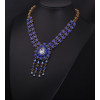 N-3942  European vintage brand bronze flower chain blue/clear crystal big water drop tassel chunky shourouk necklace