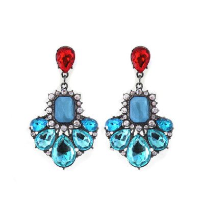 E-3206 European style Gun Black Alloy Fan Shape Rhinestone Crystal Drop Dangle Earring
