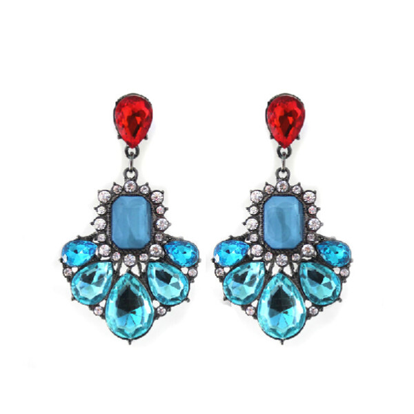 E-3206 European style Gun Black Alloy Fan Shape Rhinestone Crystal Drop Dangle Earring
