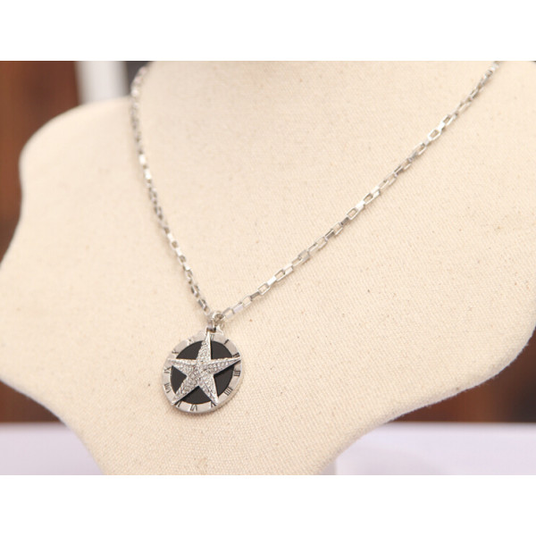N-5009  Korea style silver plated exaggerated papillate full rhinestone stars round pendant clavicle necklace