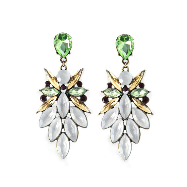 E-3214  E-3214Fashion European Style Bronze Alloy Crystal Rhinestone Flower Leaves Shourouk Earring