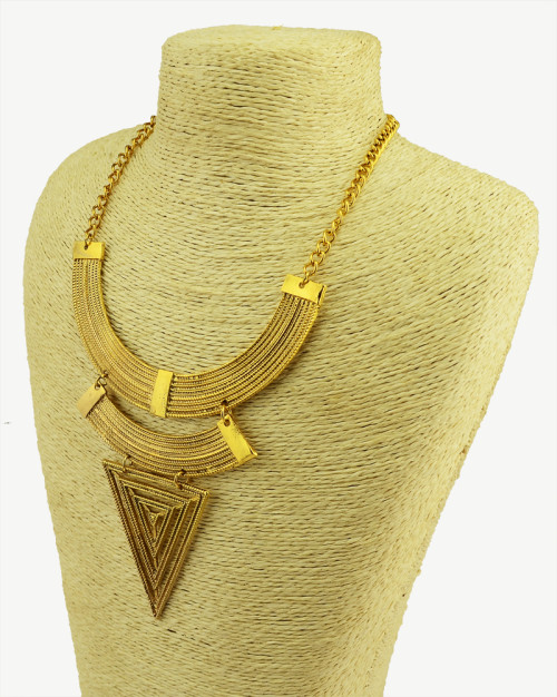 N-5016  Europea Style Golden Metal Geometry Crescent Moon Triangle Choker Necklace