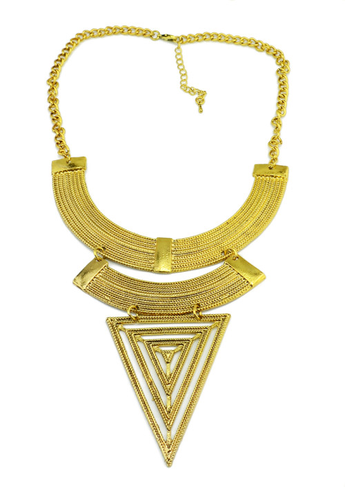 N-5016  Europea Style Golden Metal Geometry Crescent Moon Triangle Choker Necklace