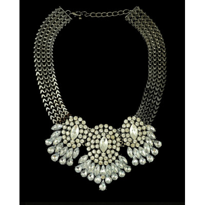 N-5022  Bohemian necklace,fashion brand luxury jewelery,gun black/ gold wide snake chain necklace,faceted three row clear rainbow drop rhinestone crystal statement,ethnic necklace