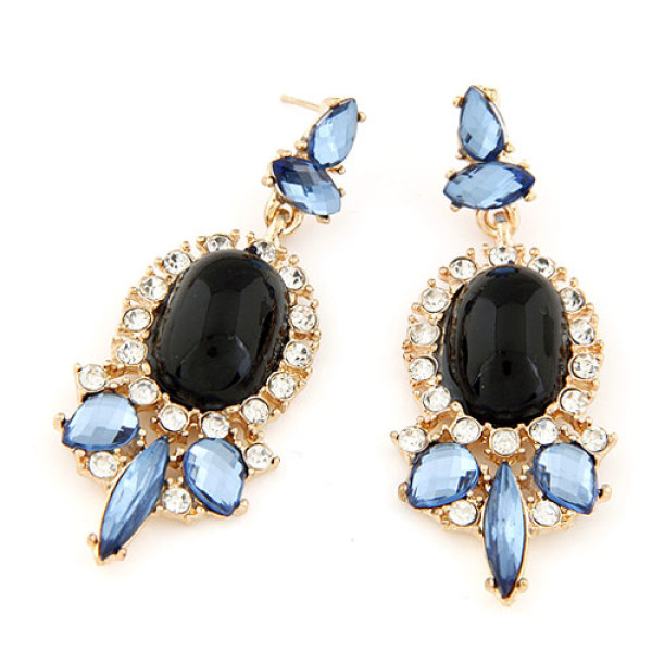E-3219  Fashion European Style Gold Plated Alloy Rhinestone Crystal Flower Big Gem Dangle Earring