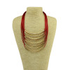 N-3560 European style golden crescent multilayer thin wine red/black ribbon short chain clavicle necklace
