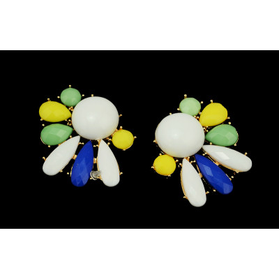 E-3218  Fashion European Style Gold Plated Alloy Resin Gem Flower Earring