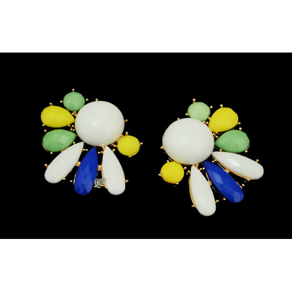 E-3218  Fashion European Style Gold Plated Alloy Resin Gem Flower Earring