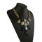 N-5031  European  Style Thick Bronze Chain Clear  Stones Water Drop Geometry Jade Choker Chunky Statement Pendant Necklace