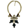 N-5031  European  Style Thick Bronze Chain Clear  Stones Water Drop Geometry Jade Choker Chunky Statement Pendant Necklace