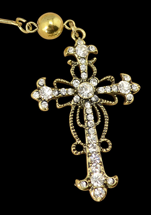 N-5041 Baroque Style Long Metal Balls Chain Hollow Out Rhinestone Cross Pendant Necklace Insight Guides