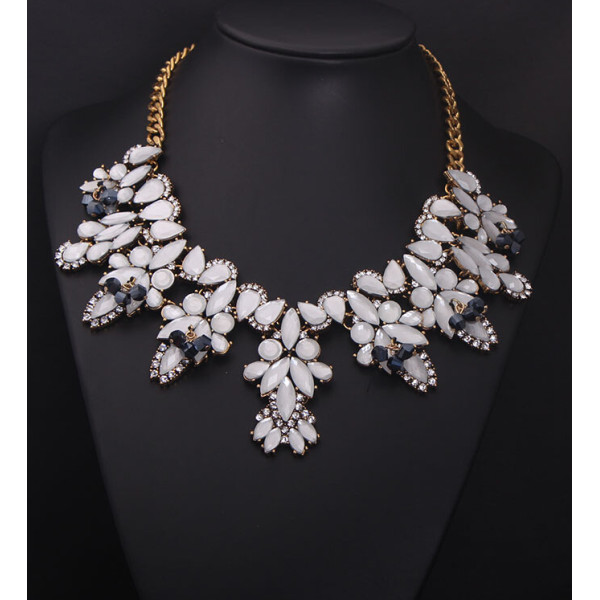 N-5039 European Style Crystal Gemstone Statement Necklace Flower Leaves Rhinestone New In Goods