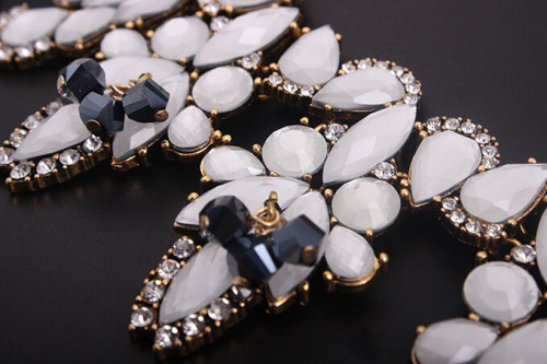 N-5039 European Style Crystal Gemstone Statement Necklace Flower Leaves Rhinestone New In Goods