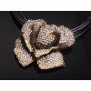 N-5024  Bohemian Style Multilayer Black Chain Clear Rhinestone Rose Flower Pendant Necklace
