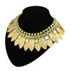 N-3550 Fashion European Style Gold Plated Metal Leaf Blur Rhinestone Choker Bib Statement Necklace