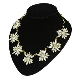 N-5042  Newest bronze alloy clear crystal drop flower clavicle necklace