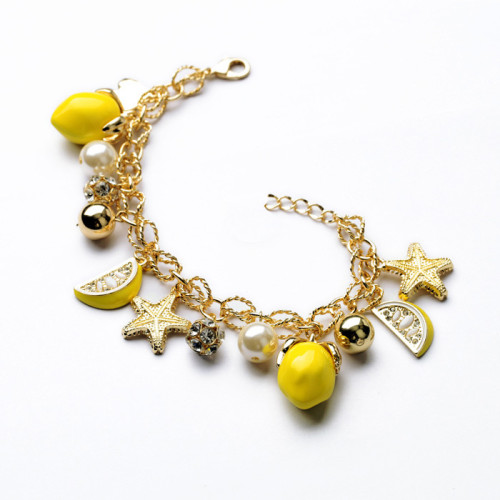 B-0395  Korea Style Star lemon Fruit Rhinestone Metal Pearl Balls Charms Bracelet