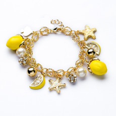 B-0395  Korea Style Star lemon Fruit Rhinestone Metal Pearl Balls Charms Bracelet