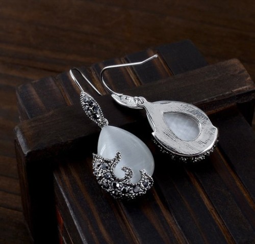 N-7111  E-0270 New Hot Rhinestone Cat Eyes Gemstone Drop Dangle Earrings Necklace Jewelry Set