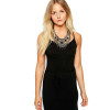 N-5047 Bohemia style vintage gold wide chunky chain facted acrylic blue black beads woven choker statement necklace
