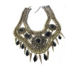 N-5047 Bohemia style vintage gold wide chunky chain facted acrylic blue black beads woven choker statement necklace