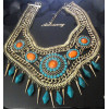 N-5047 Bohemia style vintage gold wide chunky chain facted acrylic blue black beads woven choker statement necklace