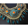 N-5047 Bohemia style vintage gold wide chunky chain facted acrylic blue black beads woven choker statement necklace