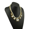 N-5060 Golden  Geometry Square Rhinestone Crystal Flower Pendant Double Metal Pearl Chain Necklace