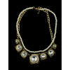 N-5060 Golden  Geometry Square Rhinestone Crystal Flower Pendant Double Metal Pearl Chain Necklace