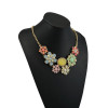 N-5062 Gold Plated Chain Acrylic Gemstone Rhinestone Flower Leaves Choker Necklace