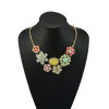 N-5062  Gold Plated Chain Acrylic Gemstone Rhinestone Flower Leaves Choker Necklace