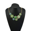 N-5062 Gold Plated Chain Acrylic Gemstone Rhinestone Flower Leaves Choker Necklace