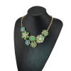 N-5062 Gold Plated Chain Acrylic Gemstone Rhinestone Flower Leaves Choker Necklace