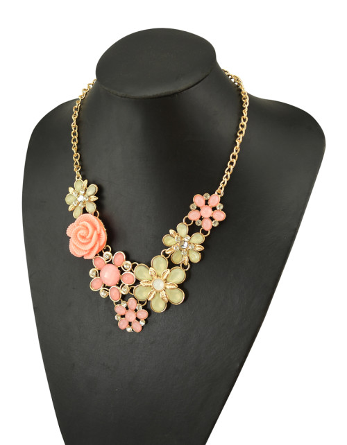 N-5065  Euroean style gold plated chain colorful acrylic gemstone crystal flower statement pendant & necklace