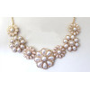 N-5054 Korea Style Gold Plated Chain Rhinestone Pearl White Flower Choker Necklace
