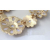 N-5054 Korea Style Gold Plated Chain Rhinestone Pearl White Flower Choker Necklace