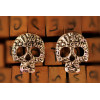 E-3231  Vintage Style Bronze Silver Metal Hollow Out Carving Flower Skull Ear Stud Earrings