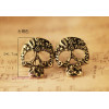 E-3231  Vintage Style Bronze Silver Metal Hollow Out Carving Flower Skull Ear Stud Earrings