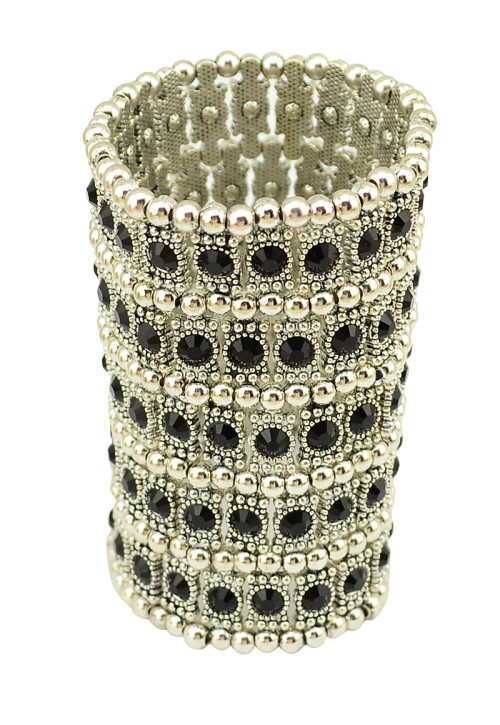 B-0397  Vintage Style Silver Golden Bohemian Crystal Wide Tribe Beads Carving Bangle Bracelet