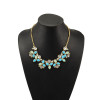 N-5079  Drop Resin Gem Clear Crystal Flower Shourouk Necklace Gold Plated Alloy
