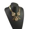 N-5074  European style gold plated square flat chain metal crystal rainbow drop flower leopard print three rows pendant necklace