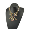 N-5074  European style gold plated square flat chain metal crystal rainbow drop flower leopard print three rows pendant necklace
