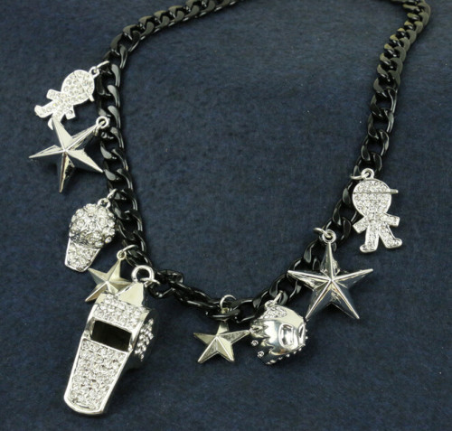 N-5073  European style Black Chain Star Rhinestone Hat Boy baseball whistle Charms Necklace