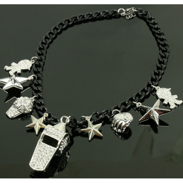 N-5073  European style Black Chain Star Rhinestone Hat Boy baseball whistle Charms Necklace