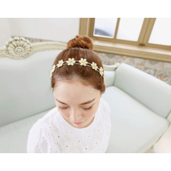 F-0181  European style gold Plated Metal Long Silk Chain Beige Pink Acrylic Rhinestone Flower hairband hair accessories