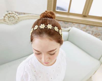 F-0181  European style gold Plated Metal Long Silk Chain Beige Pink Acrylic Rhinestone Flower hairband hair accessories