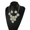 N-5092 Korea Style Silver Gold Plated Clear Crystal Bib Flower necklace