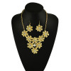N-5092 Korea Style Silver Gold Plated Clear Crystal Bib Flower necklace